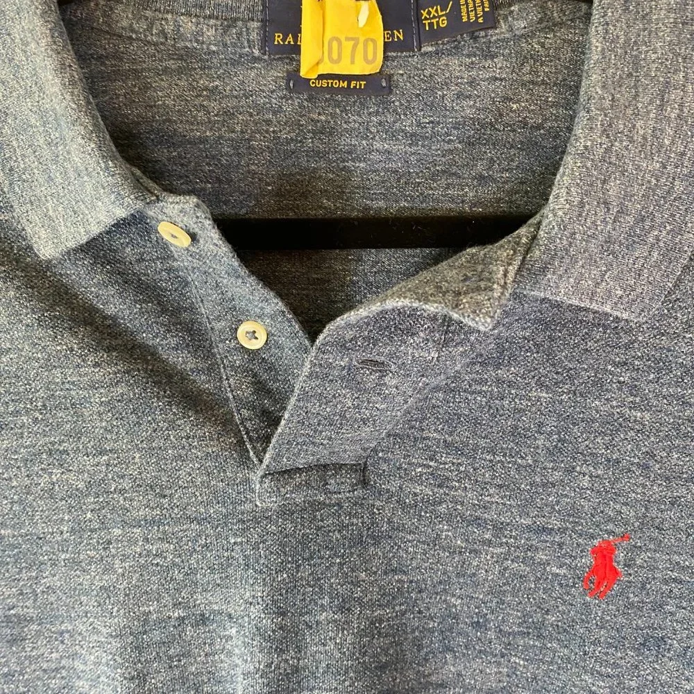 Polo Ralph Lauren Custom Fit Blue Heather Polo Shirt - Picture 2 of 4